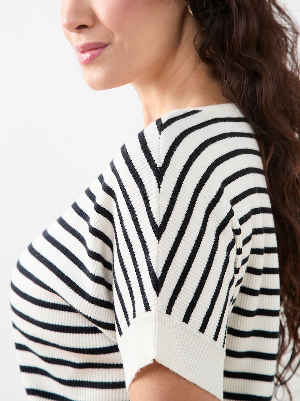 Petite Short Sleeve Boat Neck Rib Sweater
