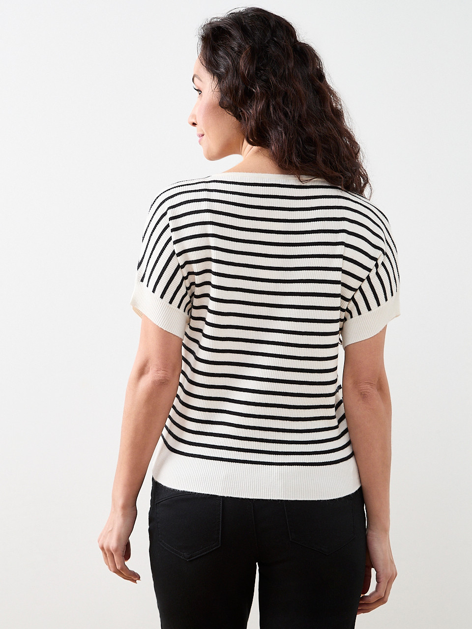 Petite Short Sleeve Boat Neck Rib Sweater