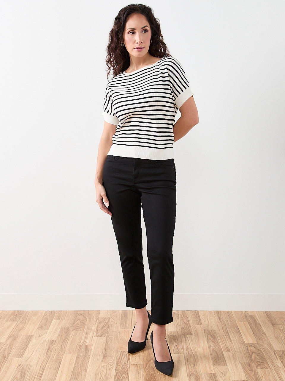 Petite Short Sleeve Boat Neck Rib Sweater