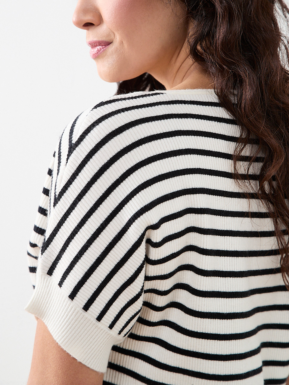 Petite Short Sleeve Boat Neck Rib Sweater
