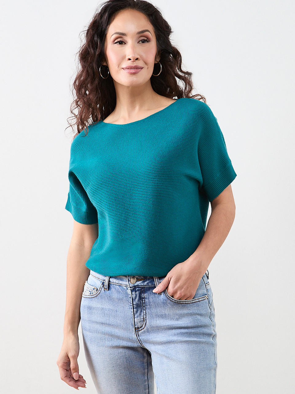 Petite Short Sleeve Boatneck Rib Sweater