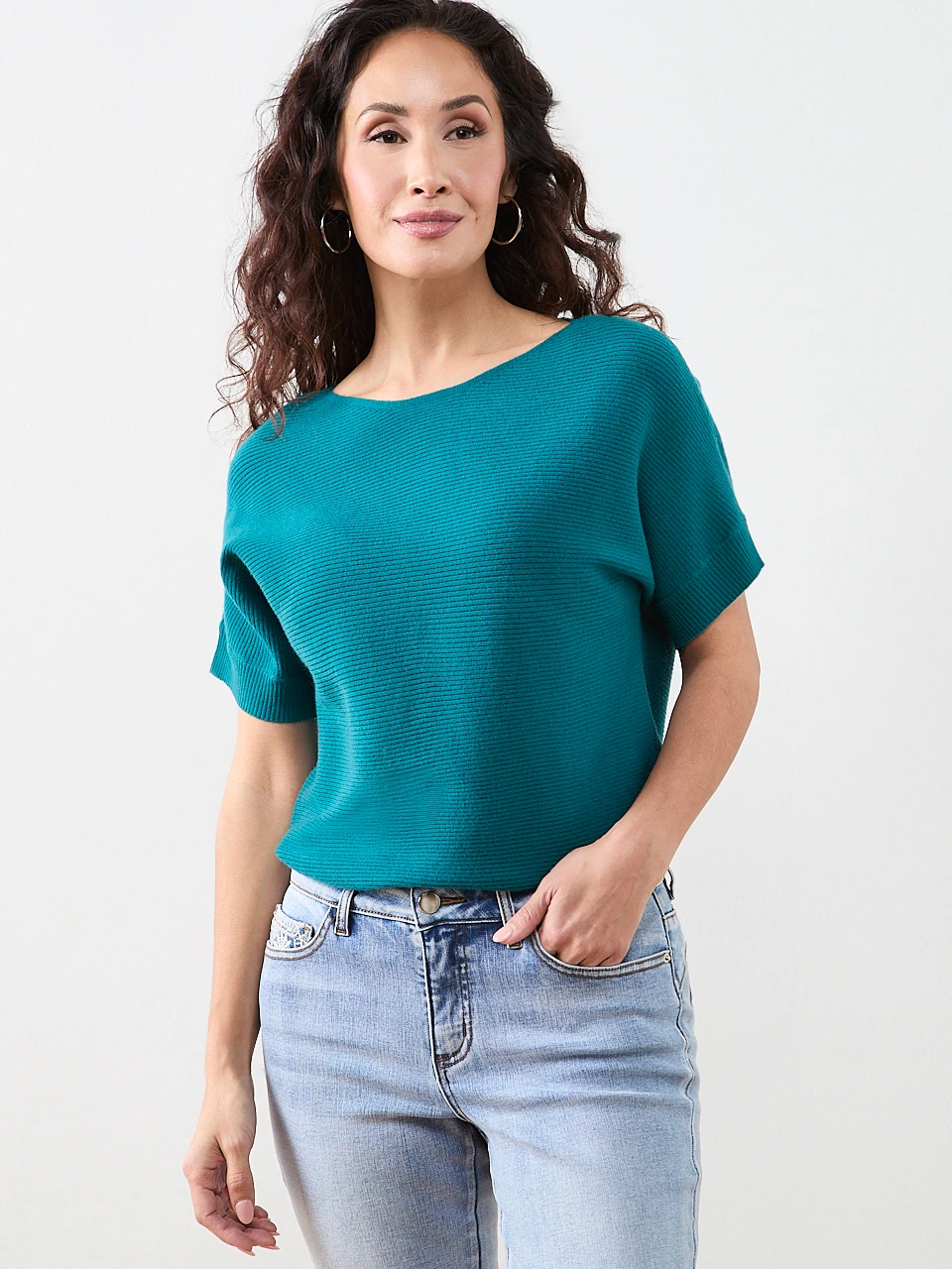 Petite Short Sleeve Boatneck Rib Sweater