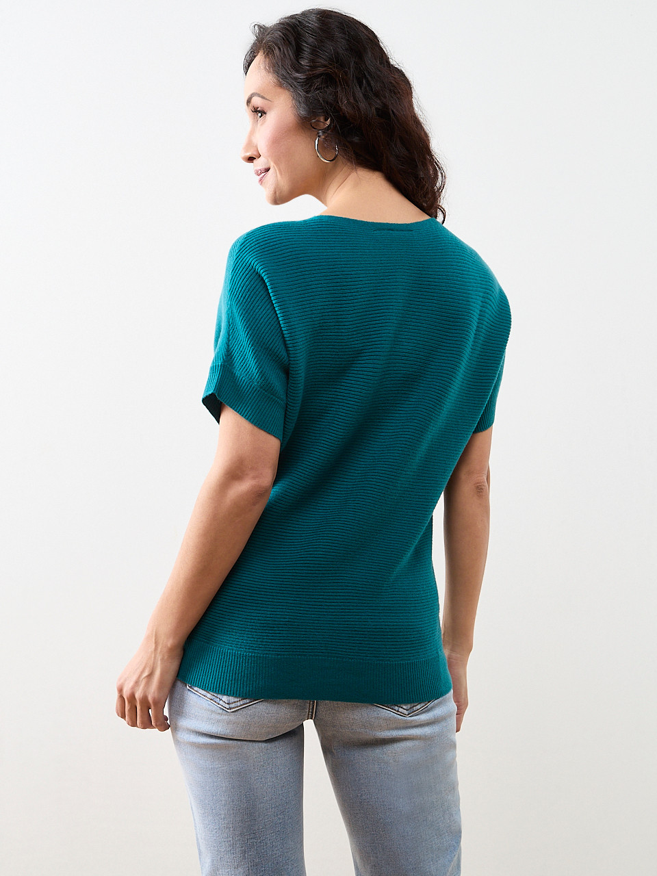 Petite Short Sleeve Boatneck Rib Sweater