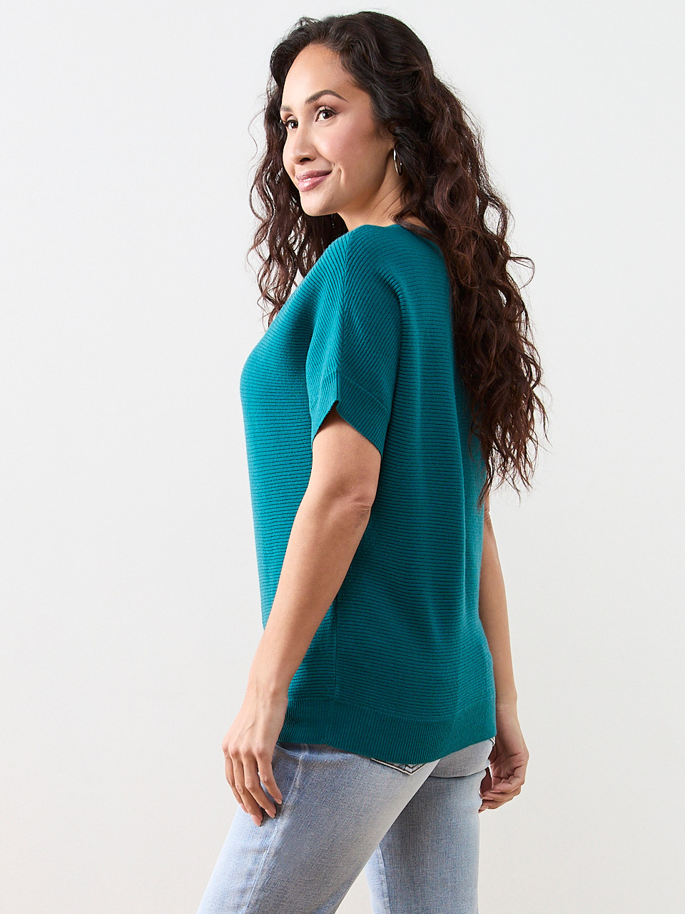 Petite Elbow Sleeve Boatneck Rib Sweater