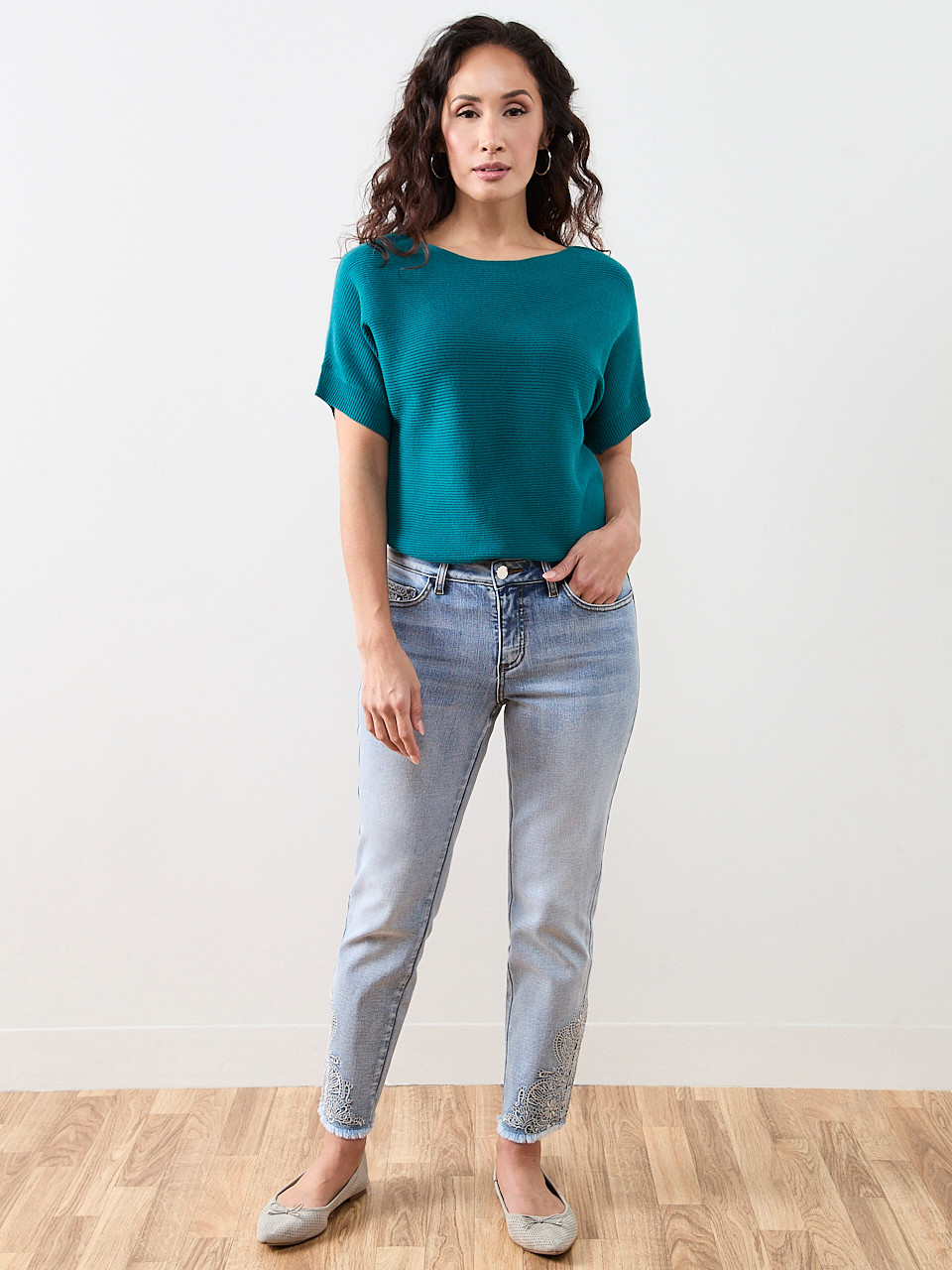 Petite Short Sleeve Boatneck Rib Sweater