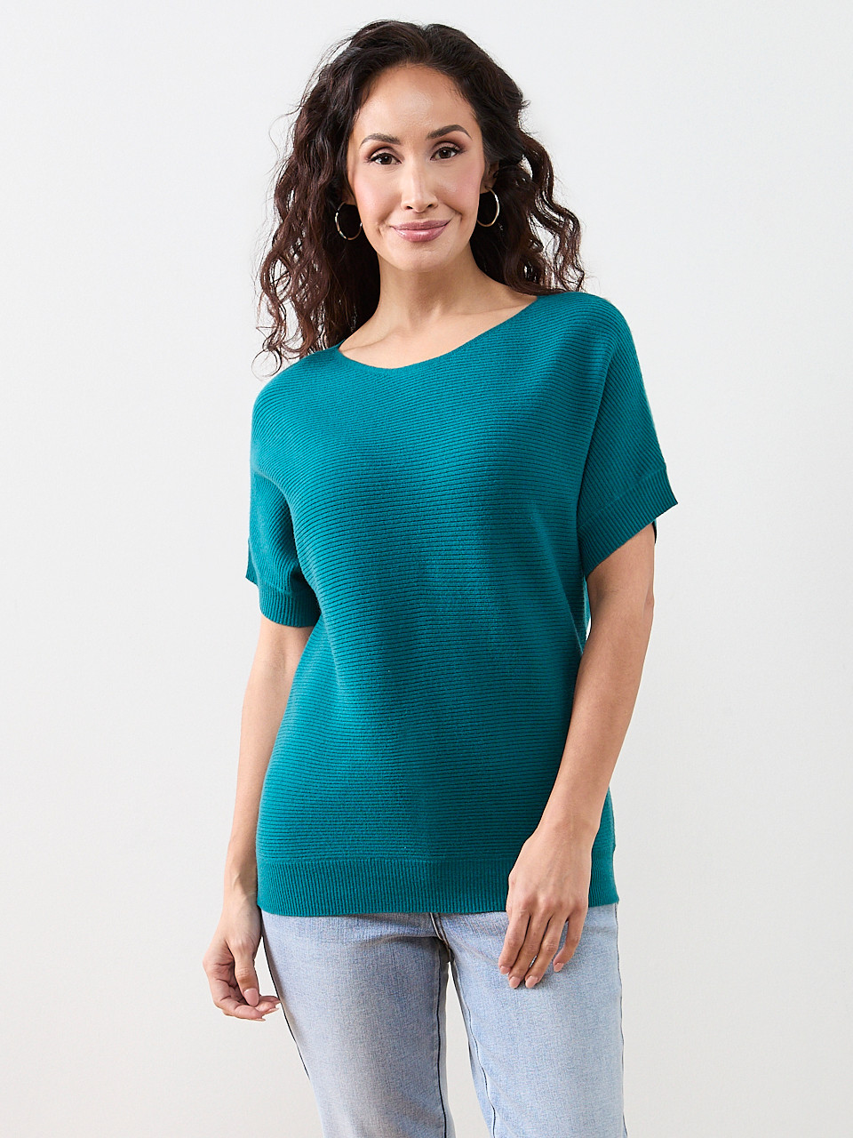 Petite Short Sleeve Boatneck Rib Sweater