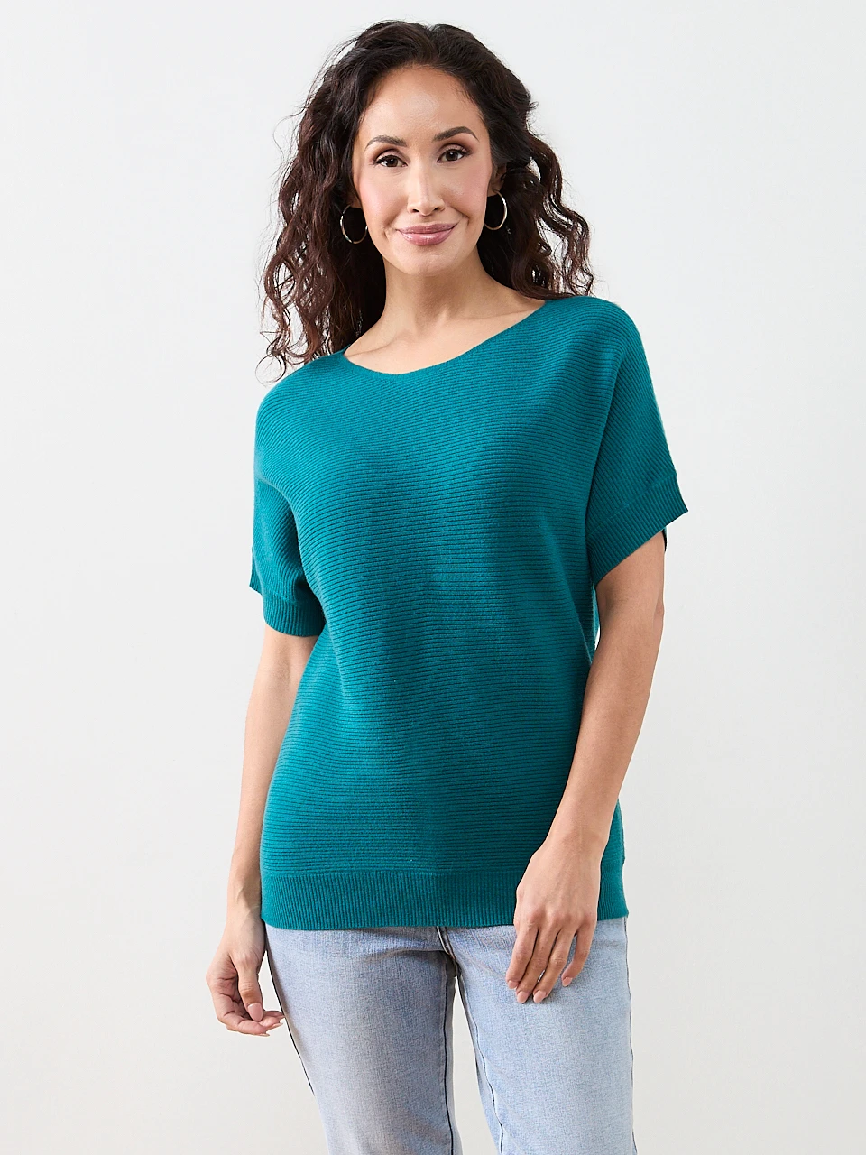 Petite Short Sleeve Boatneck Rib Sweater