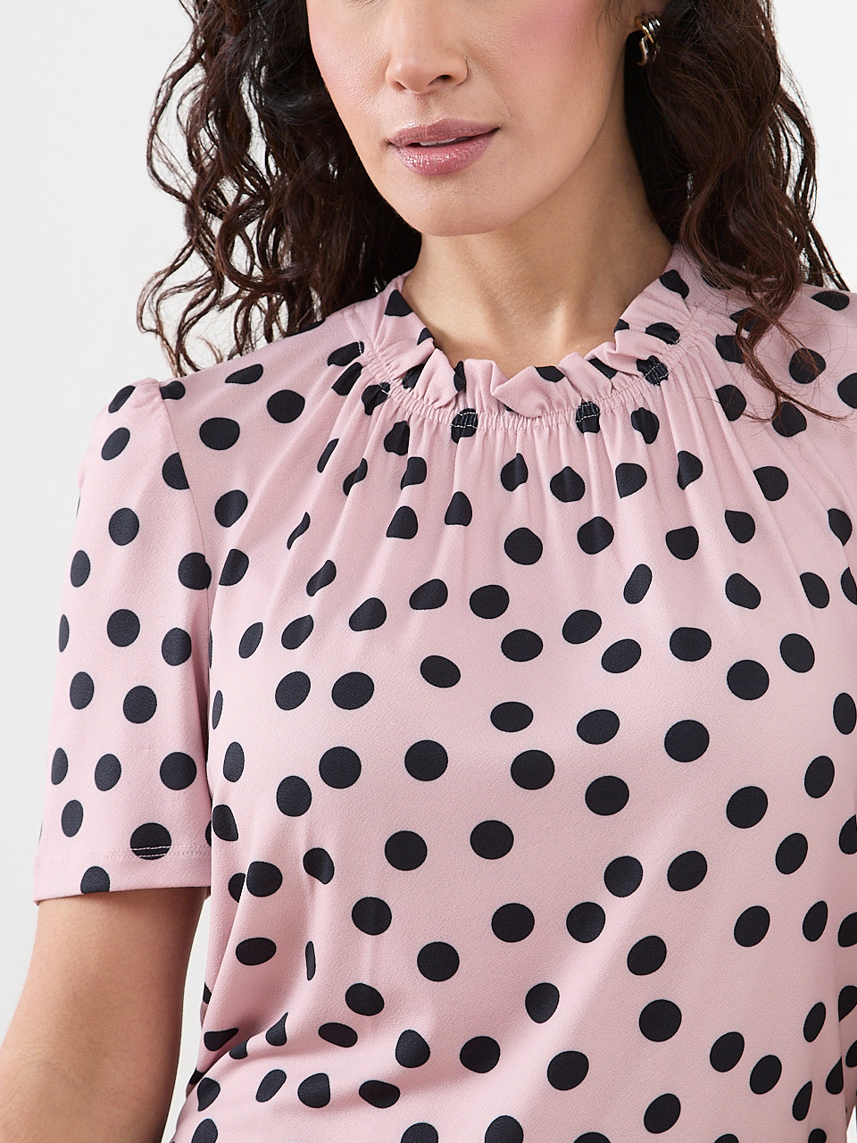 Petite Elbow Sleeved Gathered Neck Top