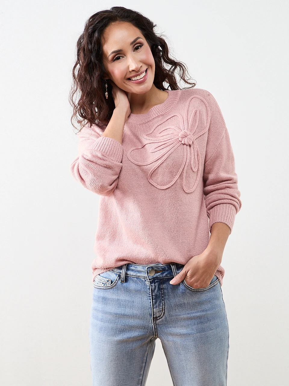 Petite Long Sleeve Applique Sweater