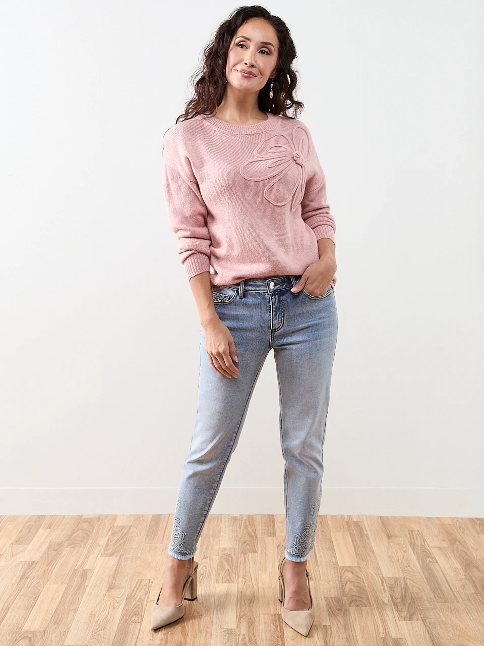Petite Long Sleeve Applique Sweater