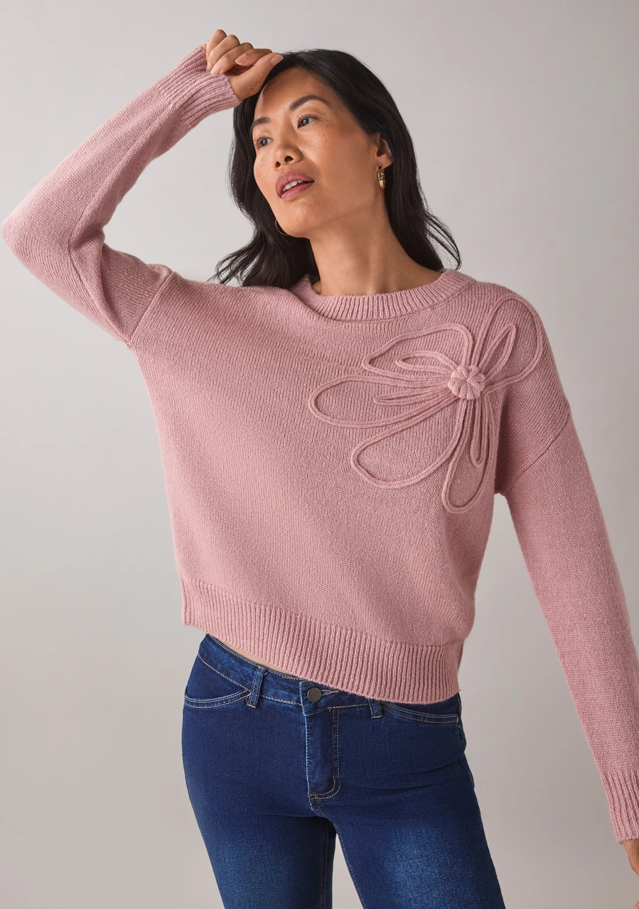 Petite Long Sleeve Applique Sweater