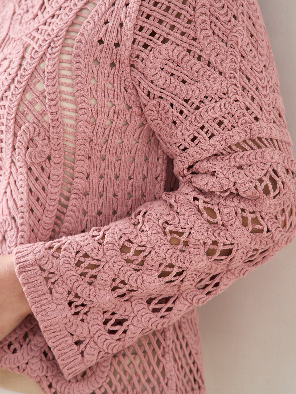 Petite Long Sleeve Crochet Top