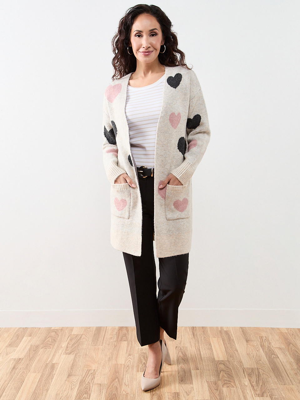 Petite Long Sleeve Heart Cardigan