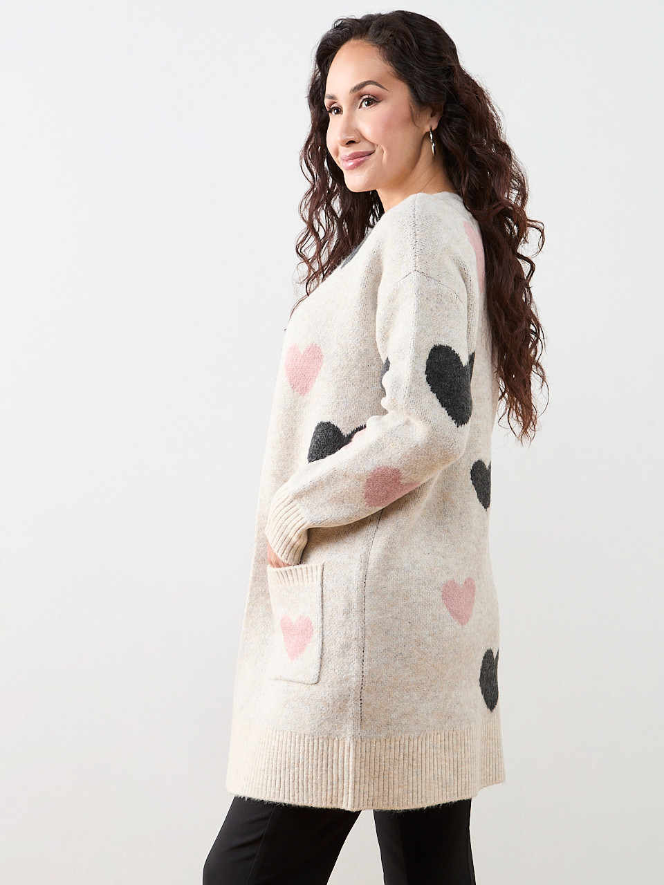 Petite Long Sleeve Heart Cardigan