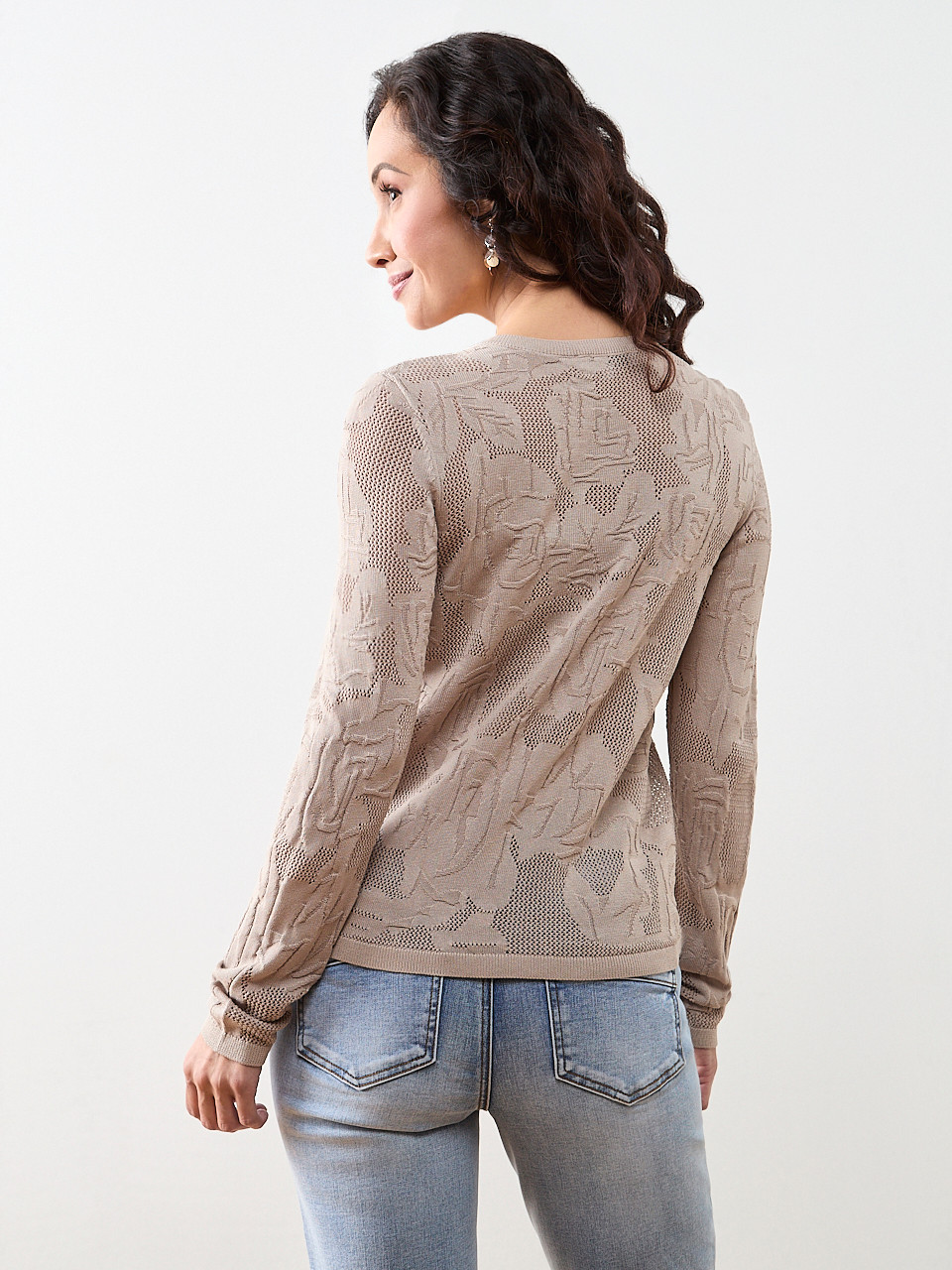 Petite Long Sleeve Mesh Pattern Cardigan