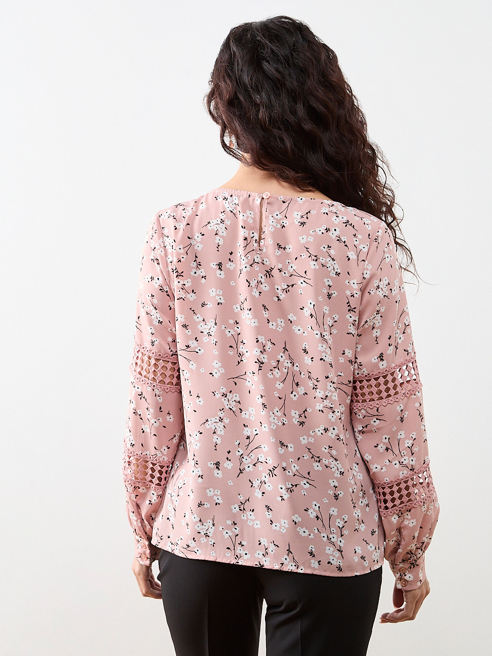 Petite Long Sleeve Round Neck Blouse