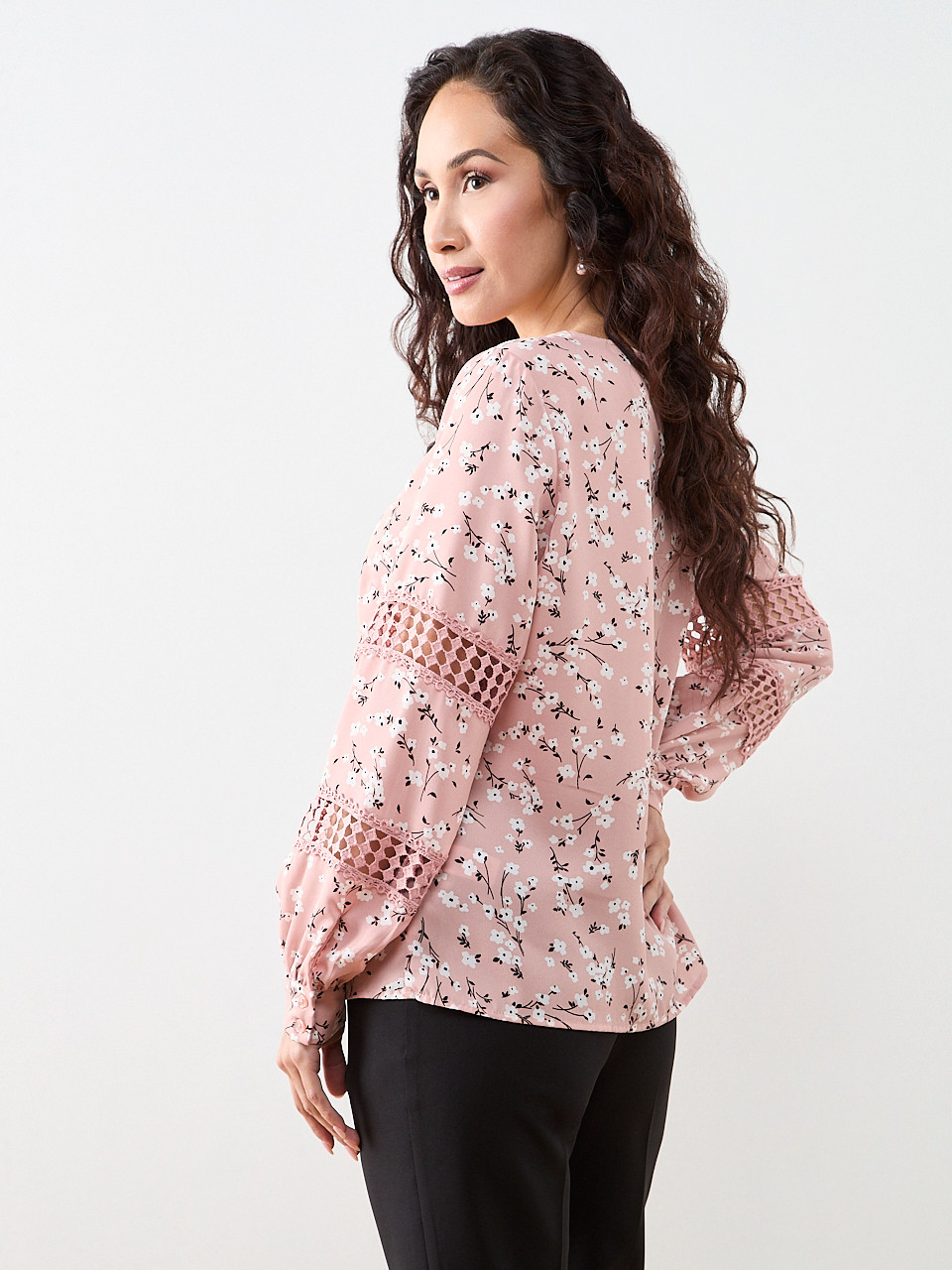 Petite Long Sleeve Round Neck Blouse