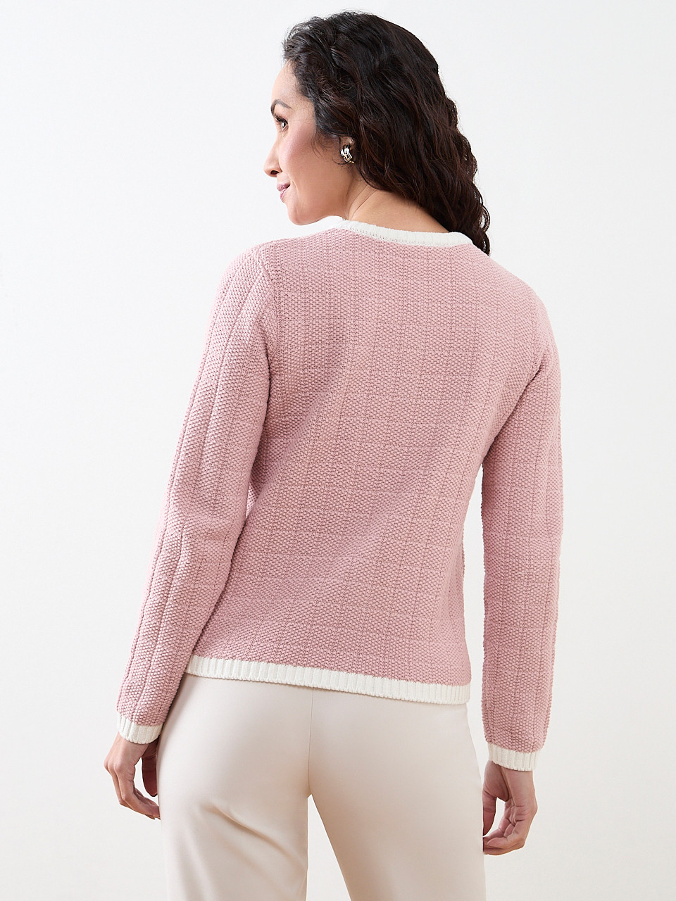 Petite Long Sleeve Tipped Sweater Jacket