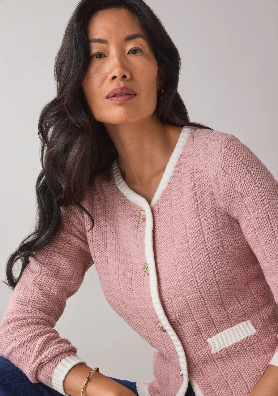 Petite Long Sleeve Tipped Sweater Jacket