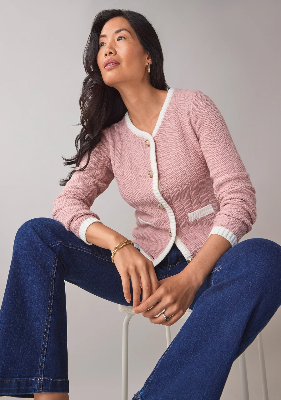 Petite Long Sleeve Tipped Sweater Jacket
