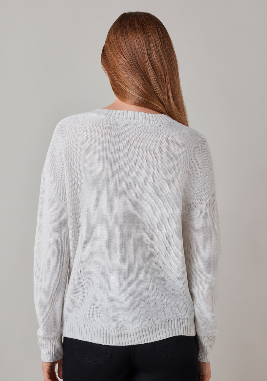 Petite Long Sleeve V-Neck Heart Sweater