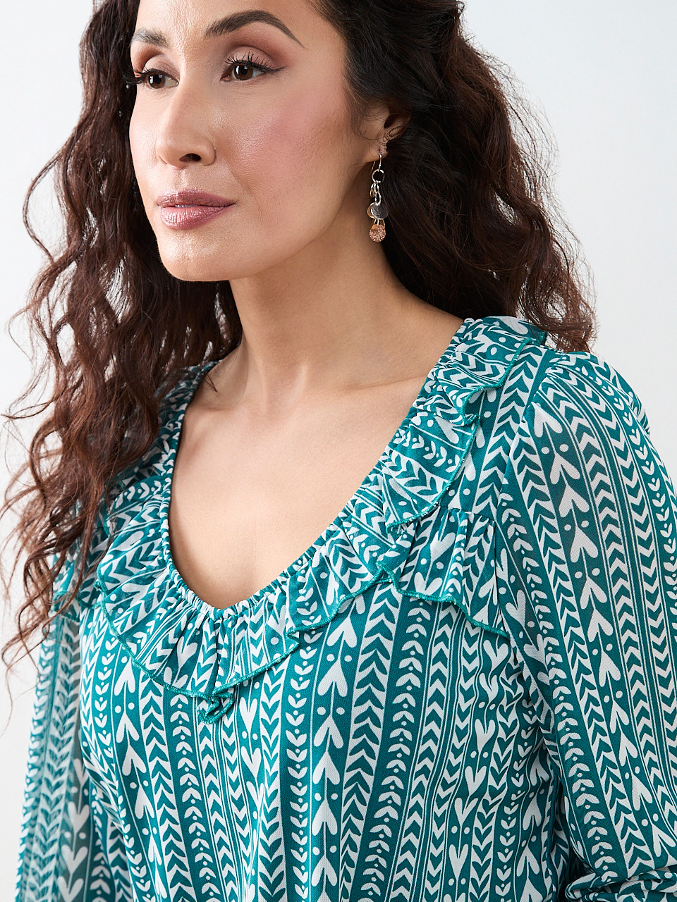 Petite Ruffled V-Neck Bubble Hem Top