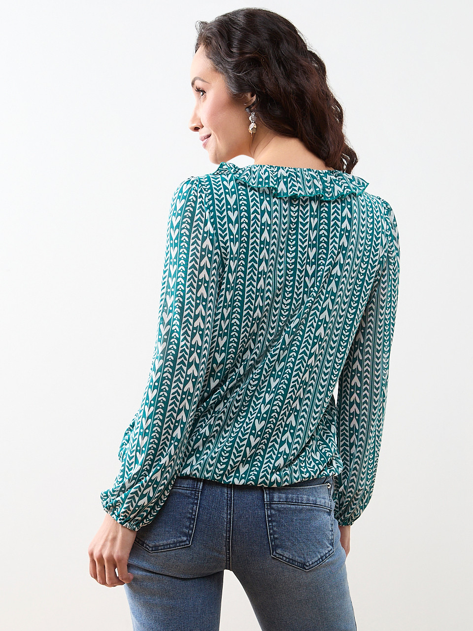 Petite Ruffled V-Neck Bubble Hem Top