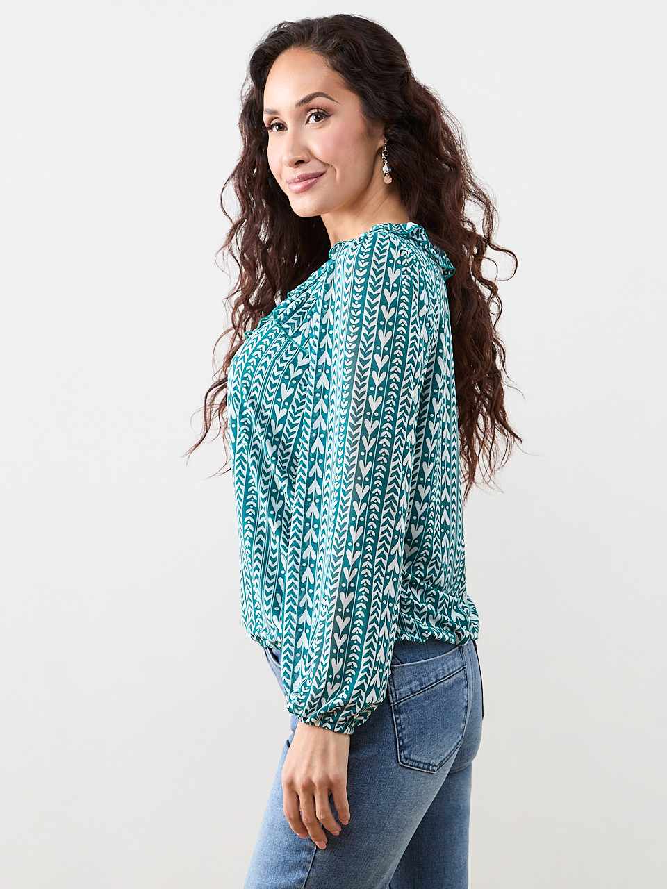 Petite Ruffled V-Neck Bubble Hem Top