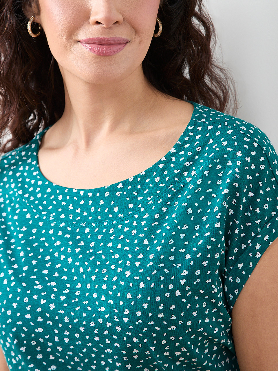 Petite Short Sleeve Cuff Boatneck Tee