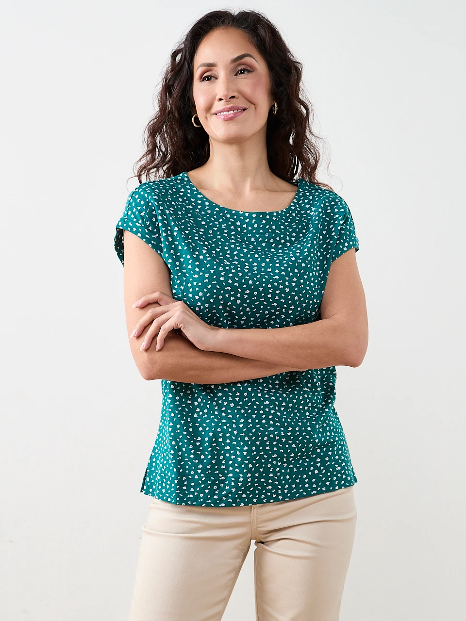 Petite Short Sleeve Cuff Boatneck Tee