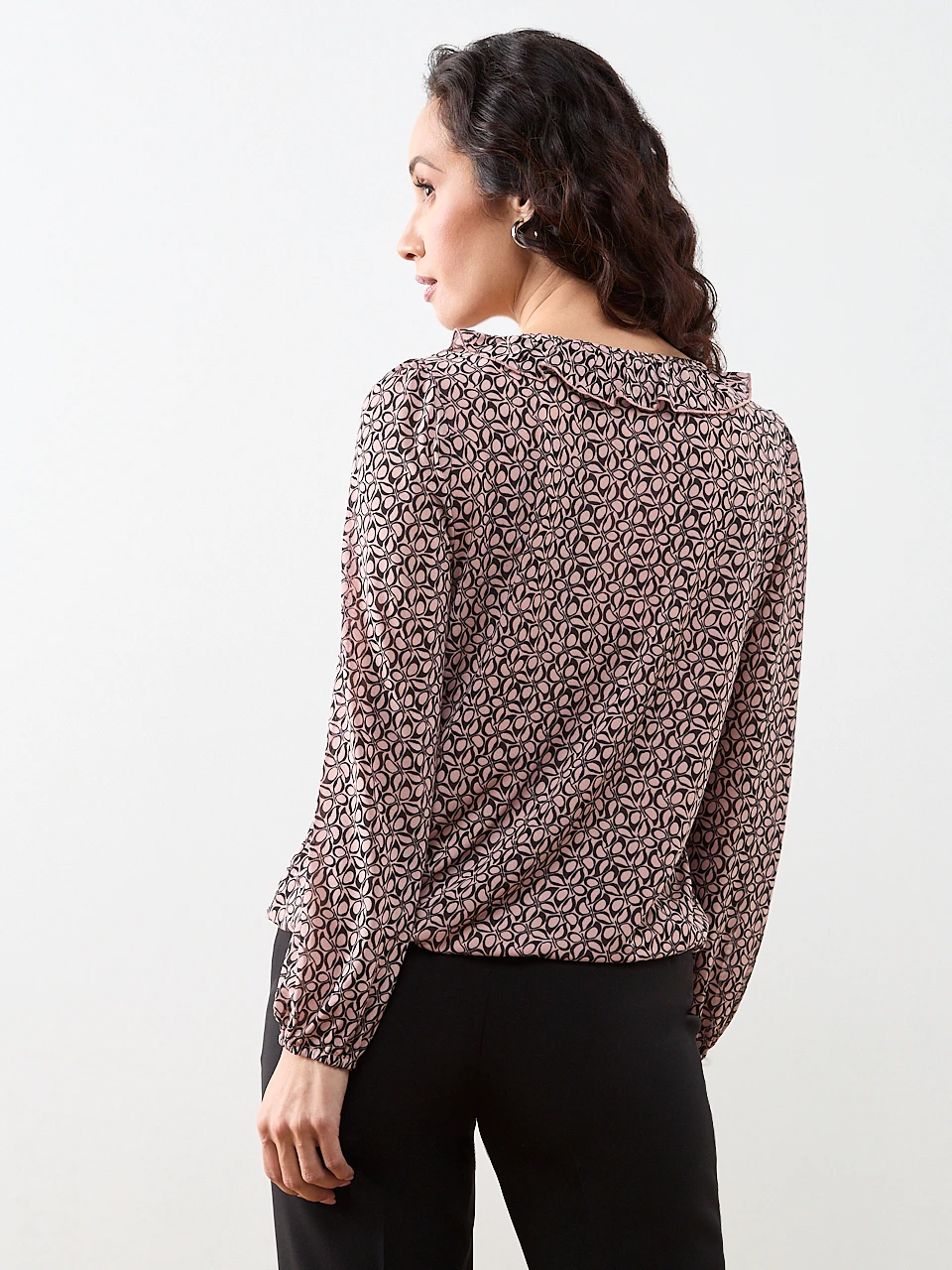 Petite V-Neck Ruffle Bubble Hem Top
