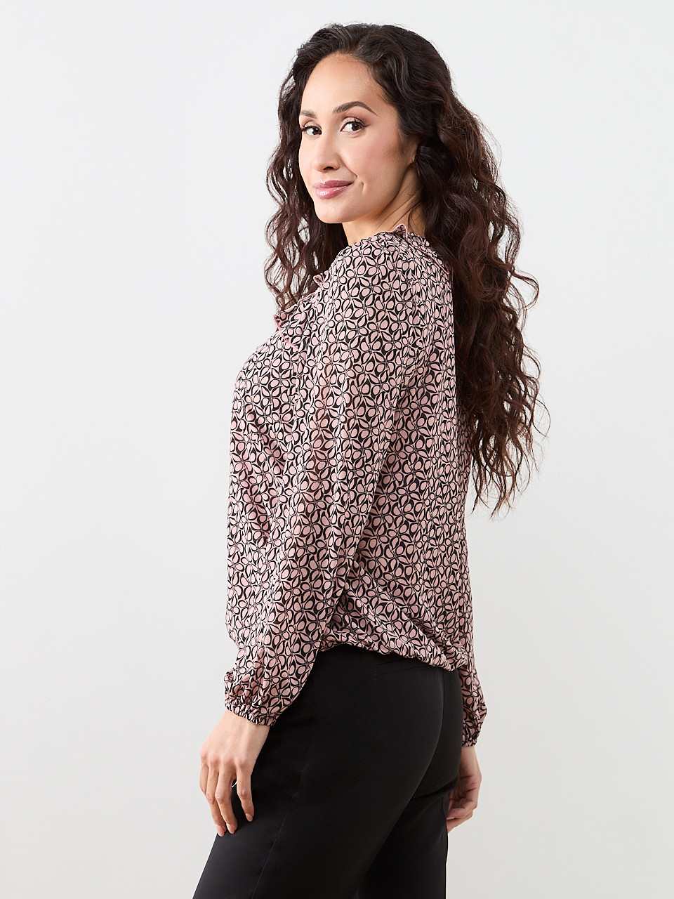 Petite V-Neck Ruffle Bubble Hem Top