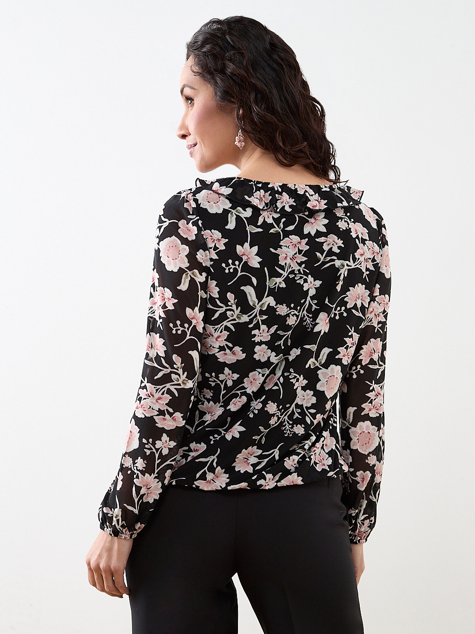 Petite V-Neck Ruffle Bubble-Hem Top