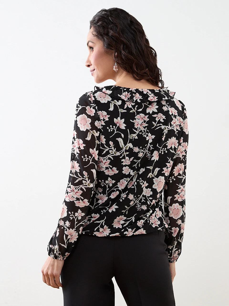 Petite V-Neck Ruffle Bubble-Hem Top