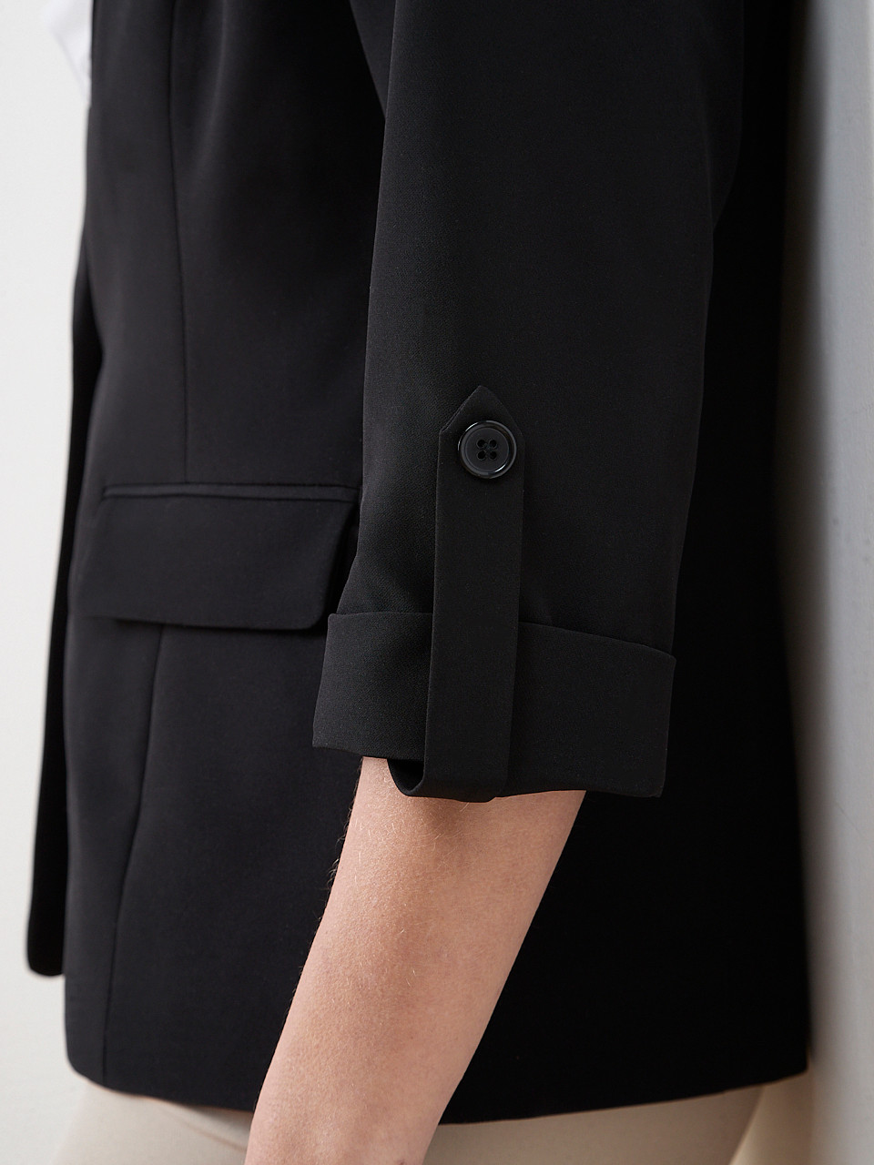 Roll Cuff Button Blazer in Black