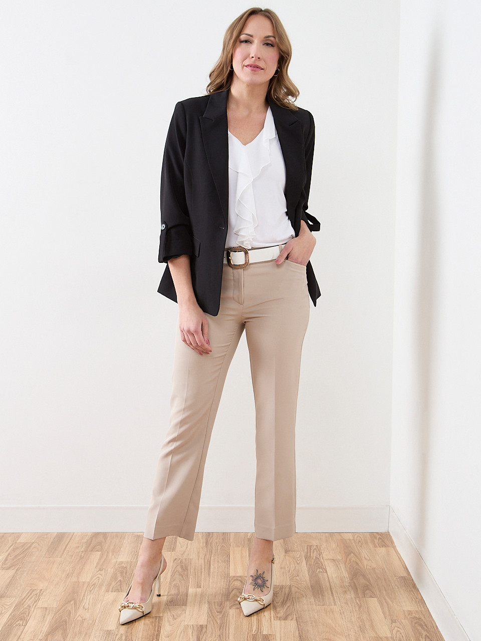 Roll Cuff Button Blazer in Black