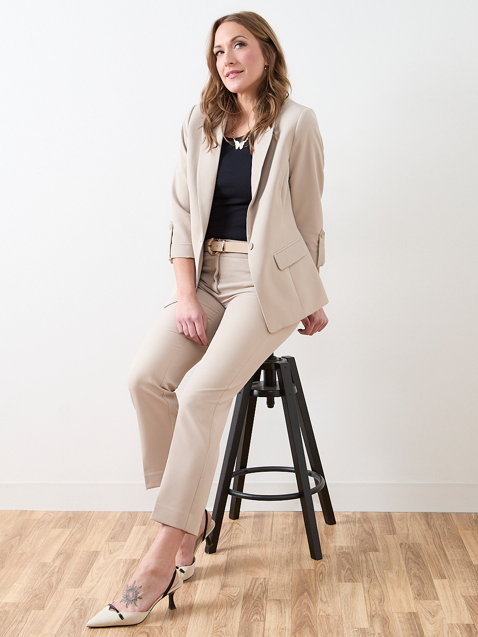 Roll Cuff Button Blazer in Mushroom