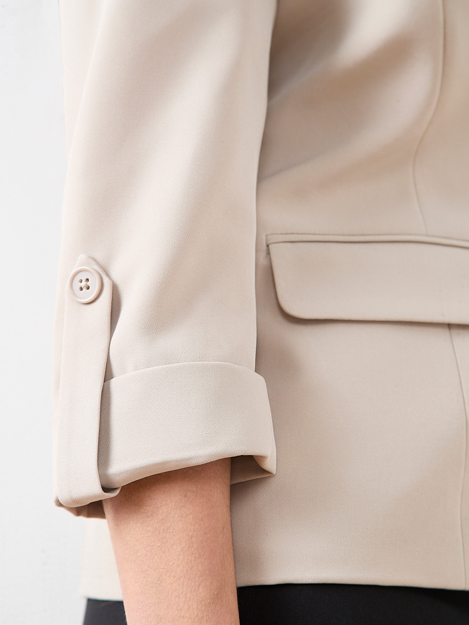 Roll Cuff Button Blazer in Mushroom