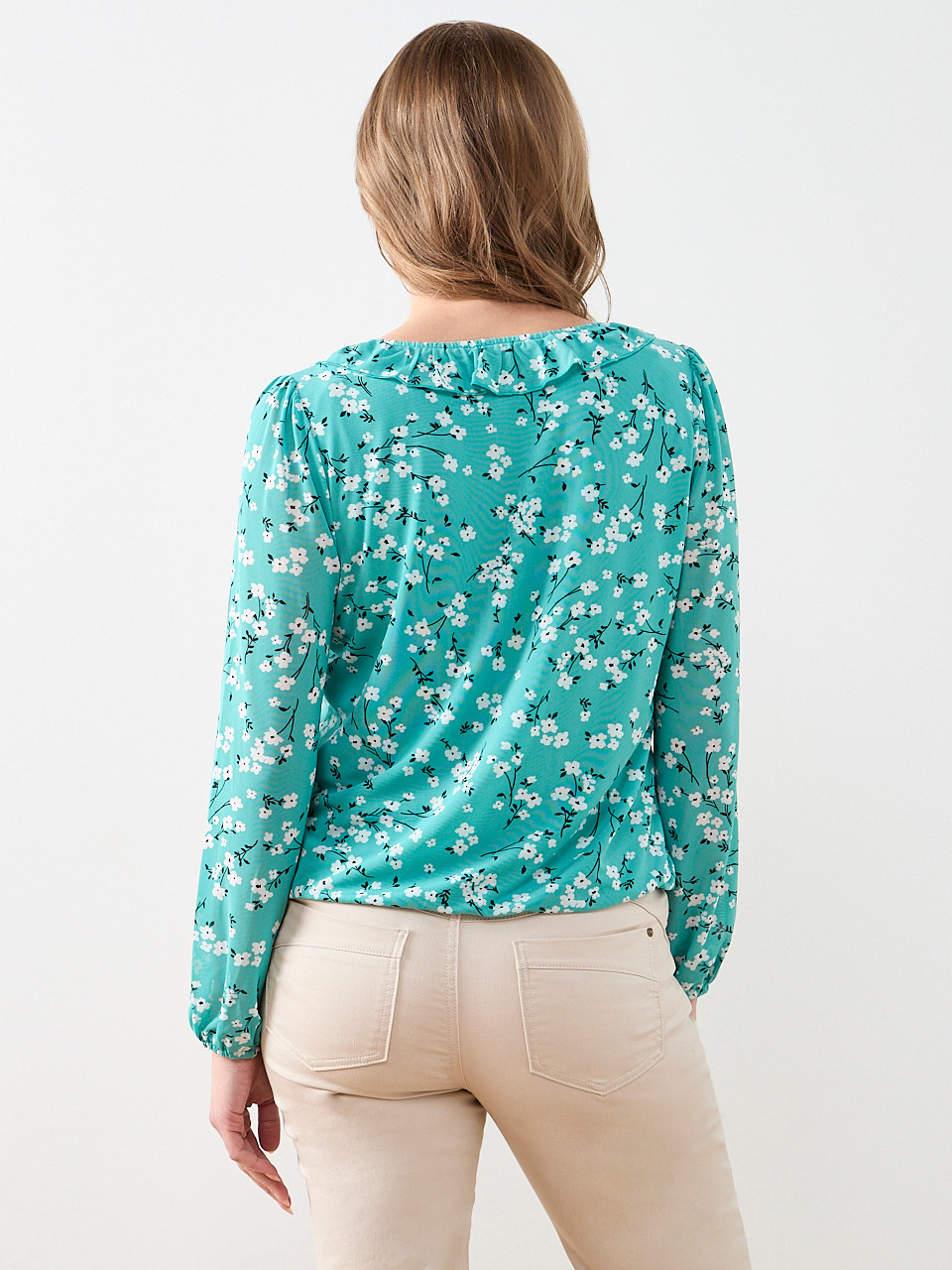 Ruffled V-Neck Bubble Hem Top