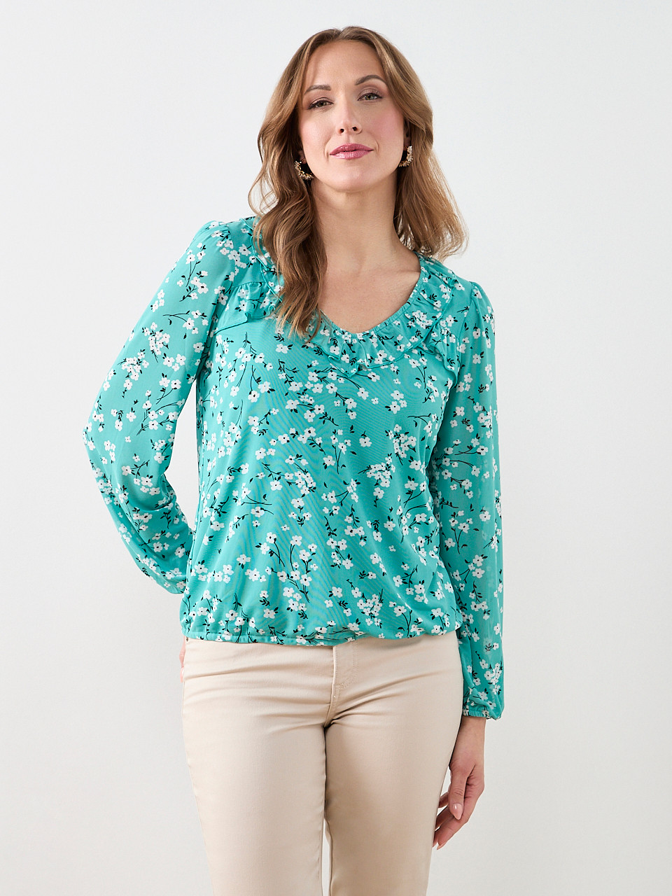 Ruffled V-Neck Bubble Hem Top