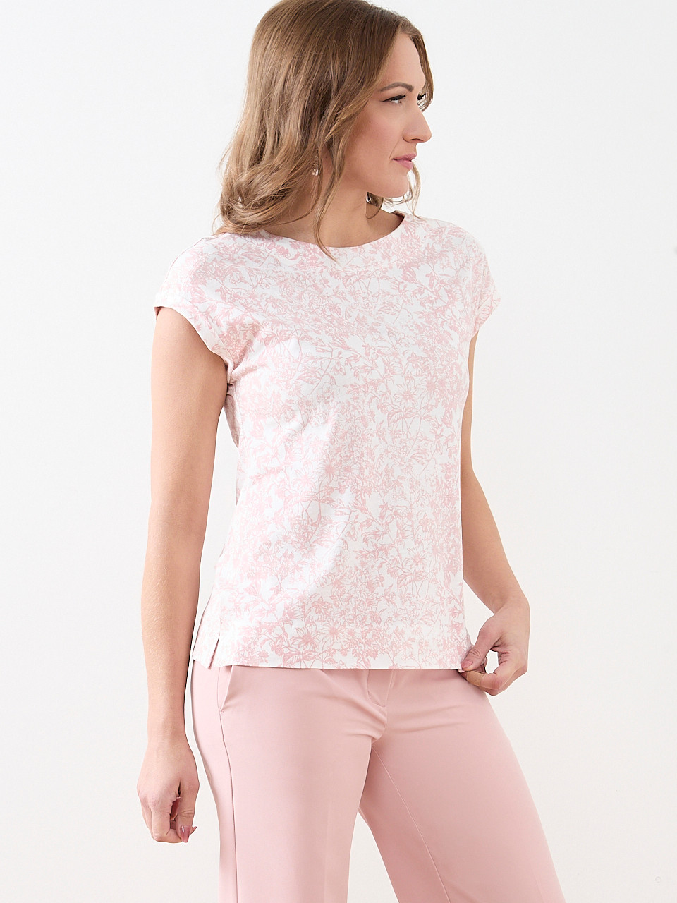 Short Sleeve Cuff Boat Neck Tee in Ivory