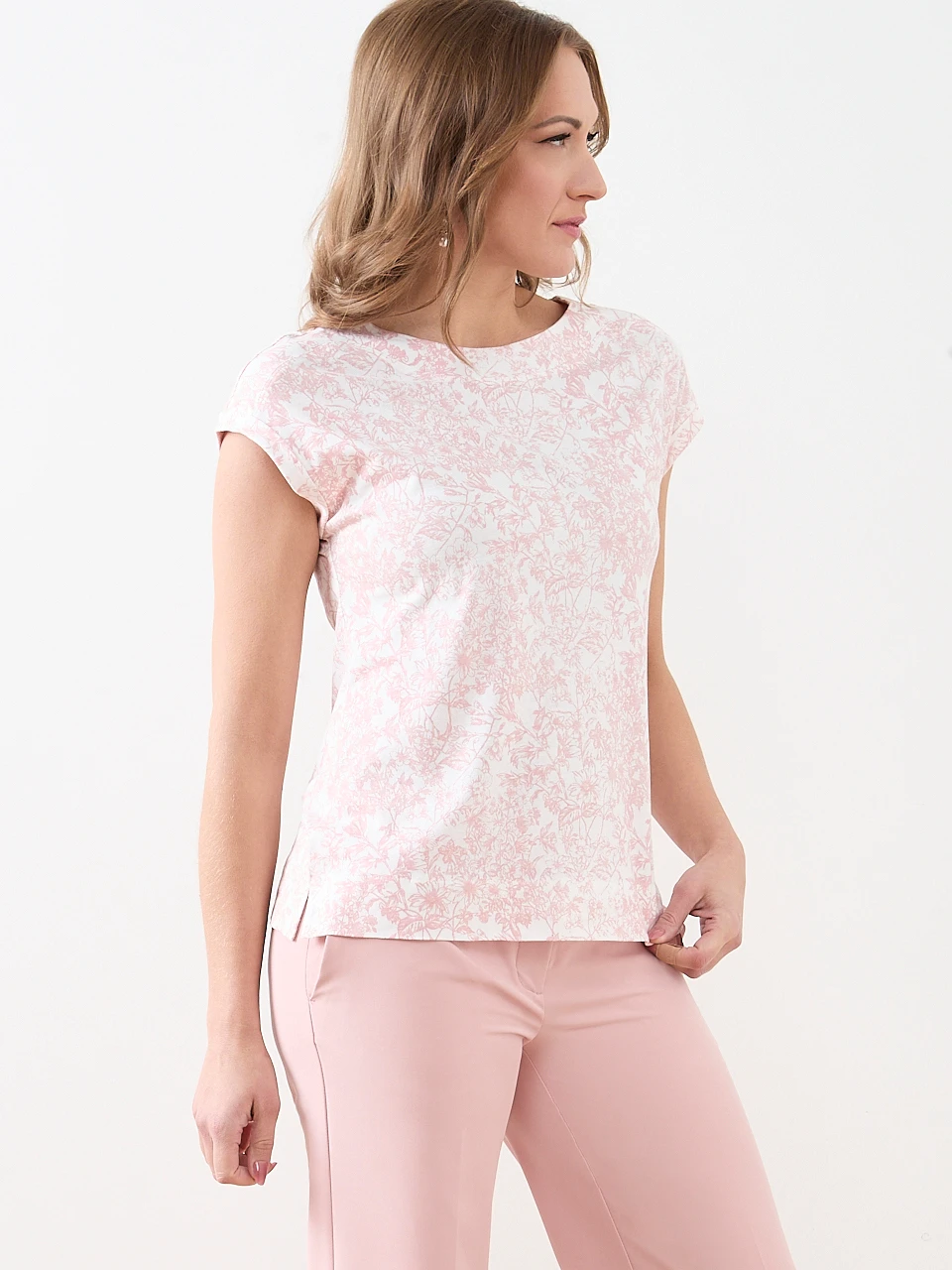 Short Sleeve Cuff Boat Neck Tee in Ivory