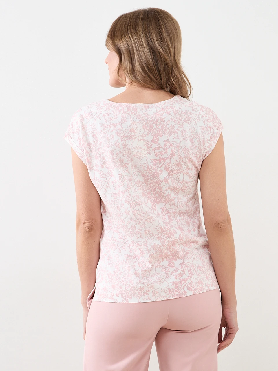 Short Sleeve Cuff Boat Neck Tee in Ivory