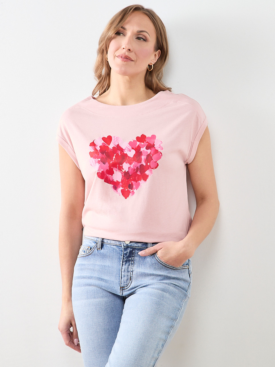 Short Sleeve Cuff Boat Neck Tee in Pink