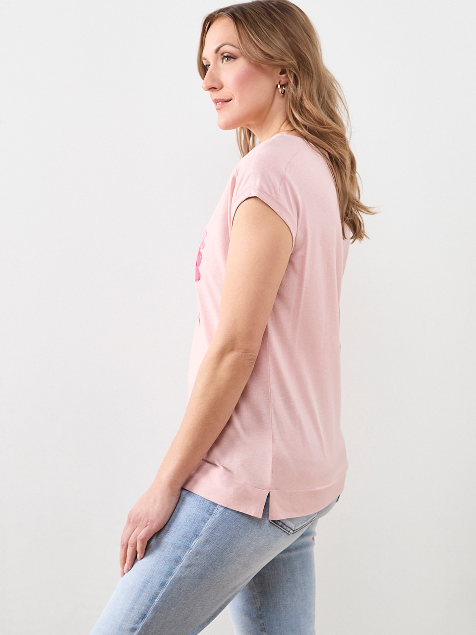 Short Sleeve Cuff Boat Neck Tee in Pink