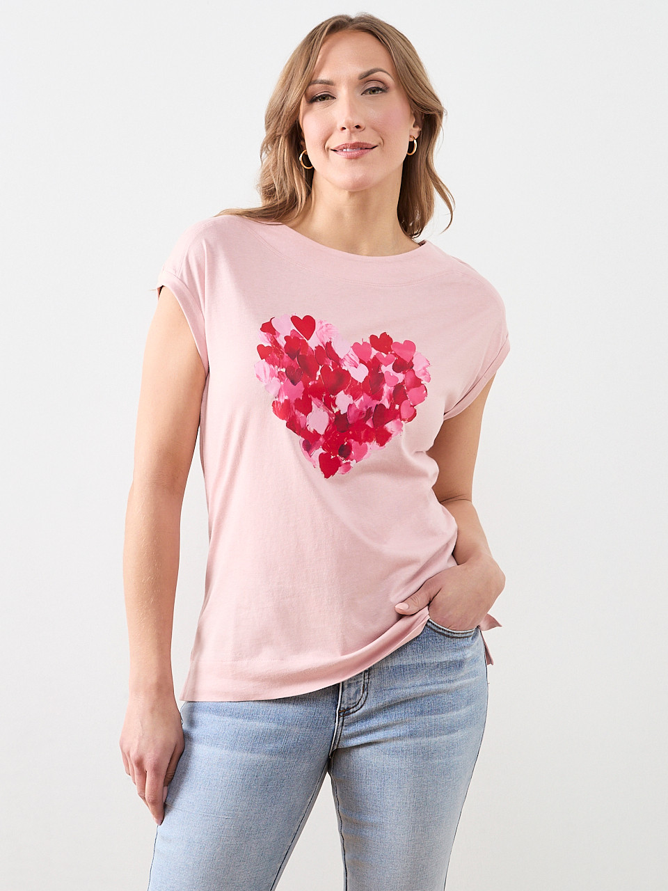 Short Sleeve Cuff Boat Neck Tee in Pink