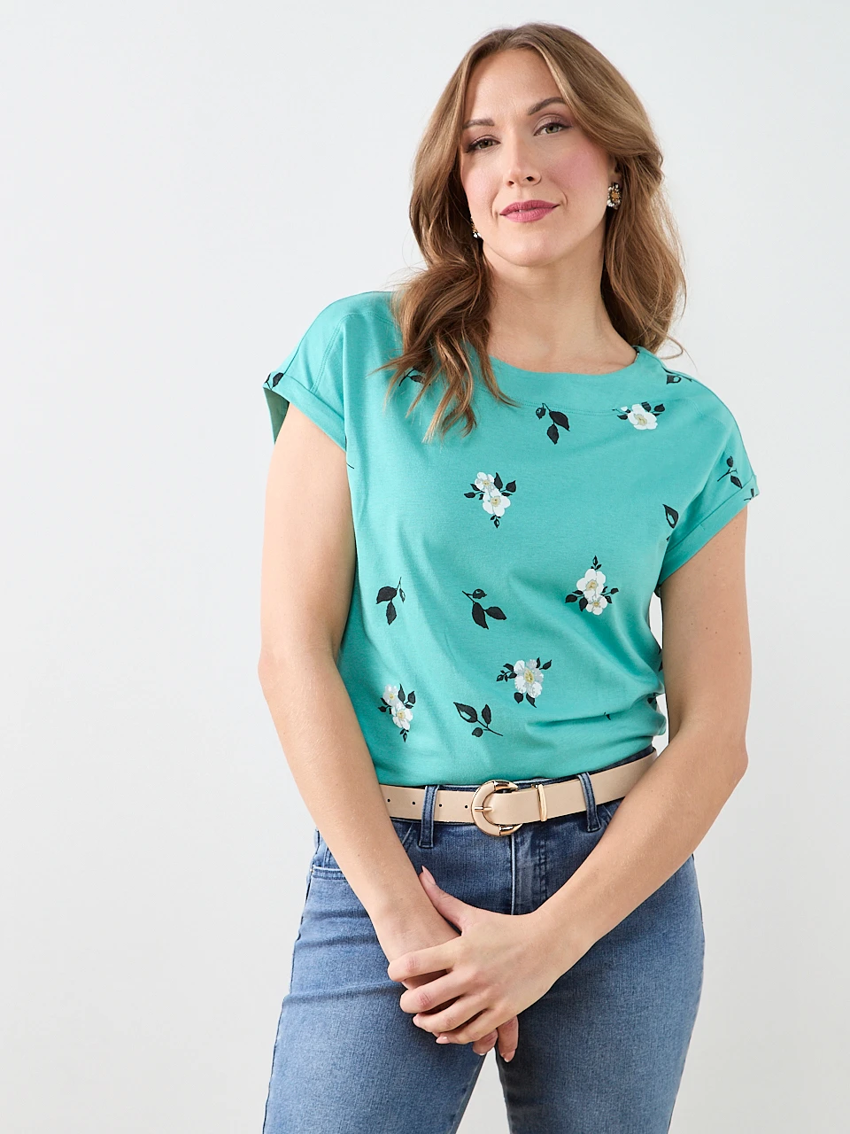 Short Sleeve Cuff Boatneck Tee
