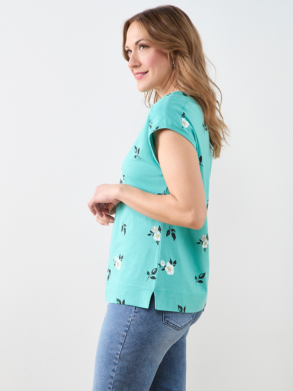 Short Sleeve Cuff Boatneck Tee