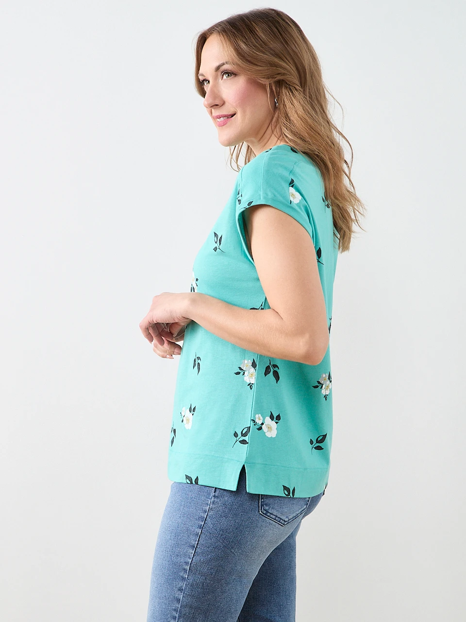 Short Sleeve Cuff Boatneck Tee