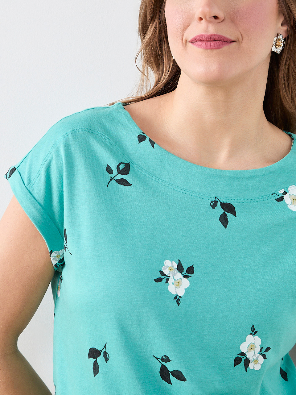 Short Sleeve Cuff Boatneck Tee